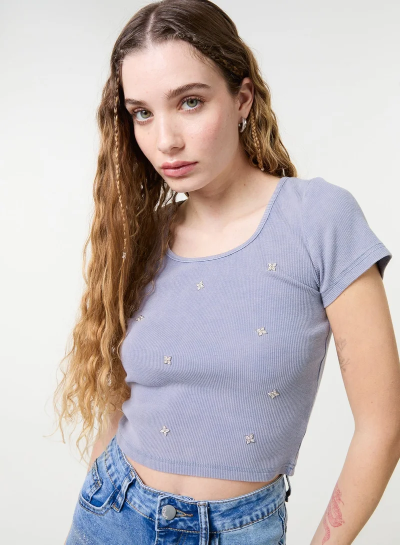 Pink Vanilla Embellished Wash Rib Top