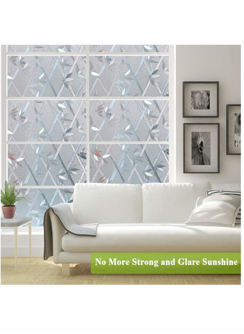 KASTWAVE Window Films, Static Cling Window Film Bamboo, Stained Glass Door Film Privacy Window Tints, Anti-UV/Heat Control/No Glue for Home Office Decoration, 17.5In 78.7In  - Image 3