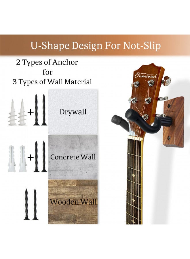 Onmiwod Guitar Wall Mount 3 Pack, Black Walnut Wood Guitar Hanger, U-Shaped Guitar Wall Hanger Mount, Guitar Holder Hook Stand Wall for Acoustic, Electric Guitar, Banjo, Bass, for Guitar Player Men Boy - Image 2