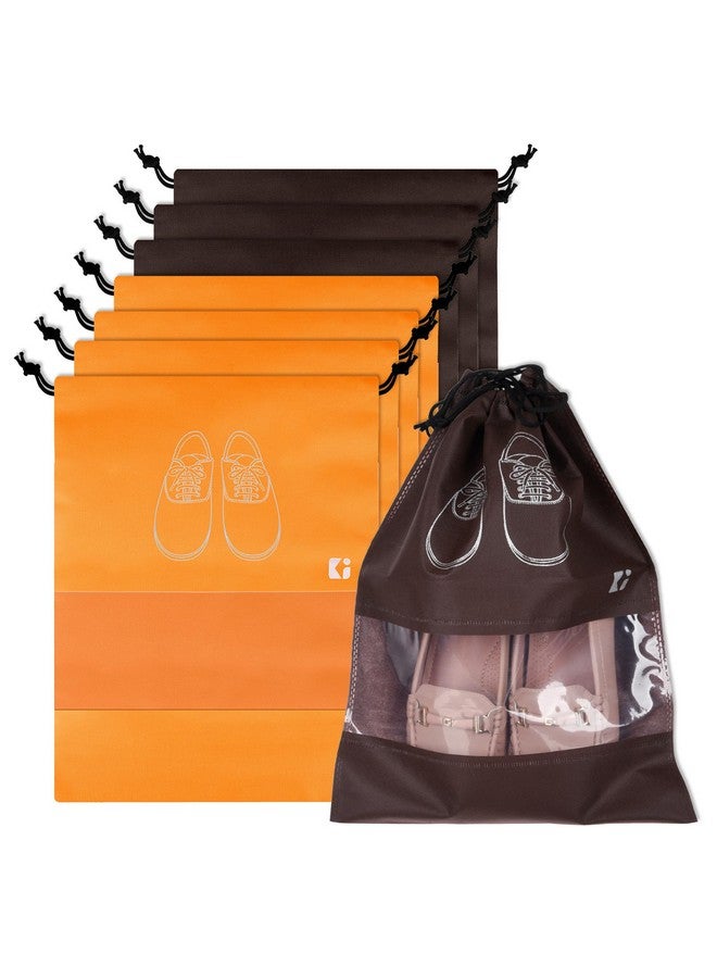Kuber Industries Kuber Industries Pack of 8 Shoe Bags | Shoe Bags for Travel | Non-Woven Shoe Storage Bags | Storage Organizers Set | Shoe Cover with Transparent Window | Shoe Dori Cover | Orange & Coffee - Image 1