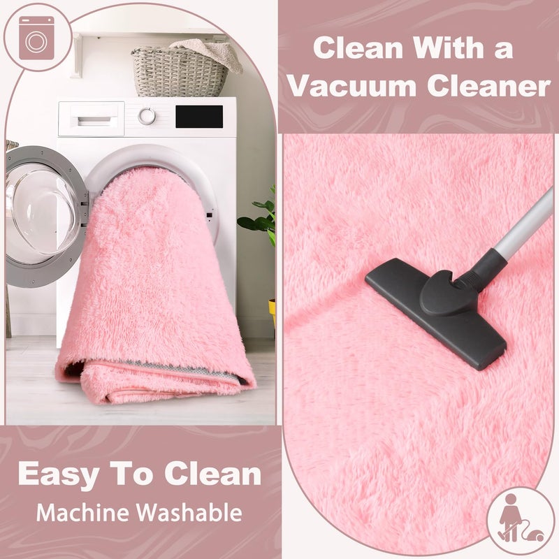 EVOIONOS Pink Hexagon Rug for Princess Tent, Fluffy Area Rug for Kids Room, 4x4.6 Feet for Girls Tent, Furry Soft Nursery Rug, Fuzzy Plush Carpet for Teen Girls Bedroom - Image 3