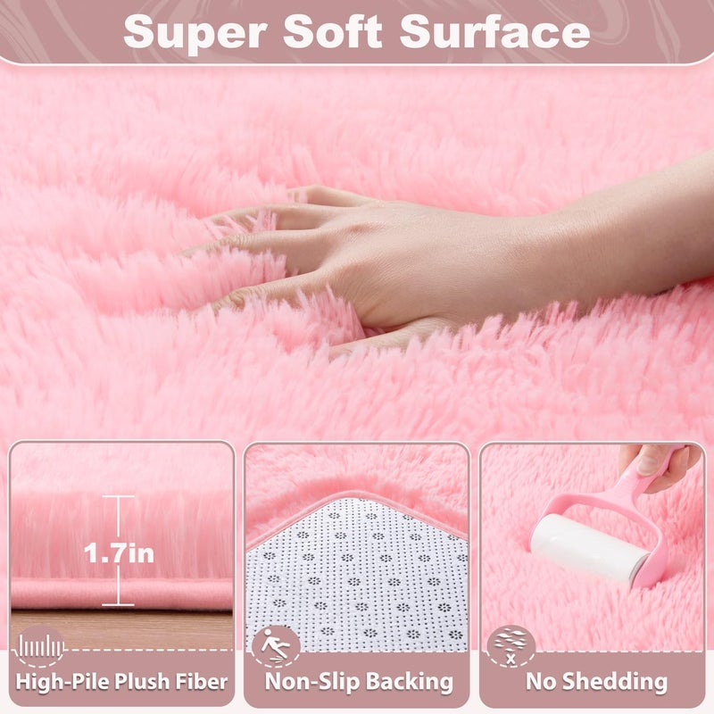 EVOIONOS Pink Hexagon Rug for Princess Tent, Fluffy Area Rug for Kids Room, 4x4.6 Feet for Girls Tent, Furry Soft Nursery Rug, Fuzzy Plush Carpet for Teen Girls Bedroom - Image 2