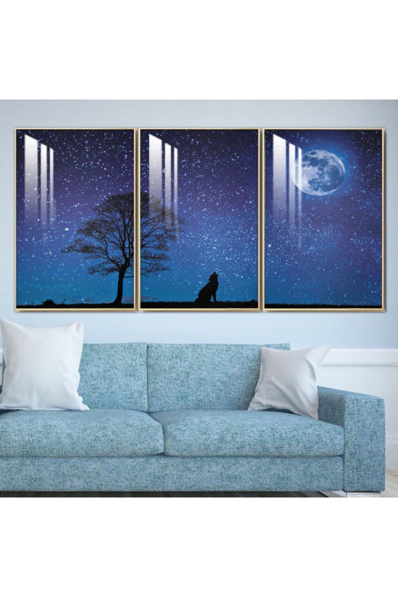 Marktna Three wooden wall painting with a frame and a clear acrylic layer - Image 1