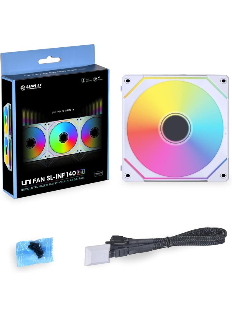 LIAN LI UNI FAN SL Infinity 140mm ARGB PWM Case Fan – Infinity Mirror Design, High Airflow & Static Pressure, Fluid Dynamic Bearing, Daisy-Chain Connectable, Software & Wireless RGB Control, Ultra-Quiet, Radiator & PC Case Cooling, White | UF-SLIN140-1W - Image 1
