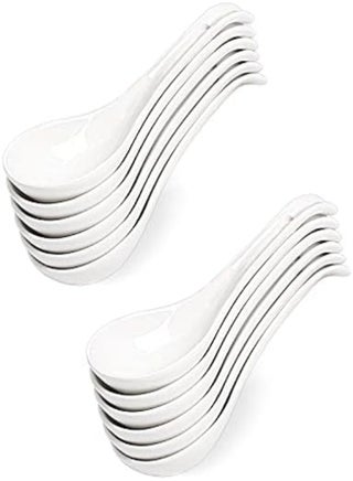 Soup Spoon Ceramic, Delling Asian Soup Spoons -Ceramic White Spoon For Wonton Pho Miso Ramen, Japanese White Small Appetizer Spoon Sets Of 12, Bone China