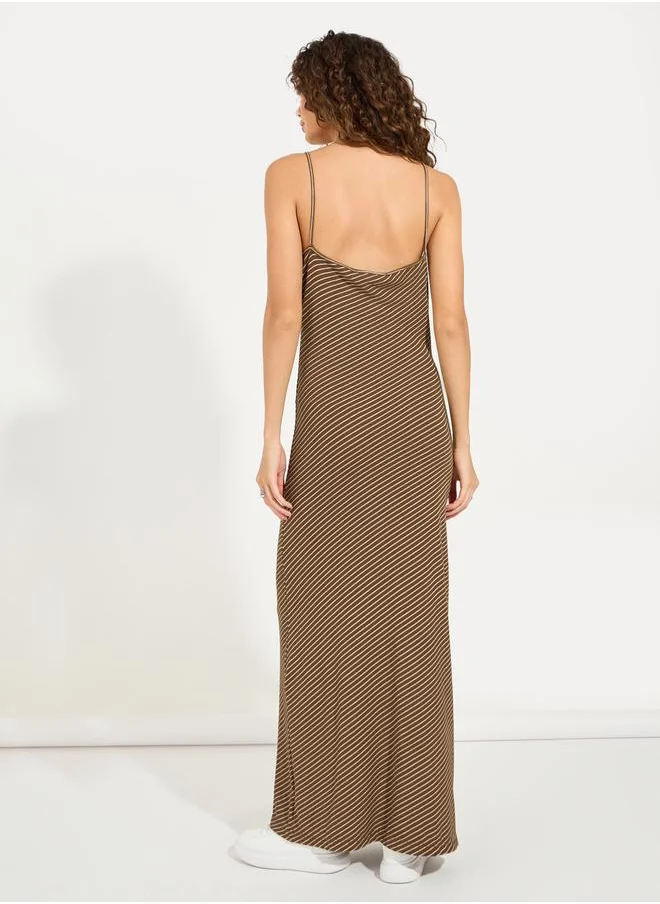 Styli Backless Striped Strappy Maxi Dress