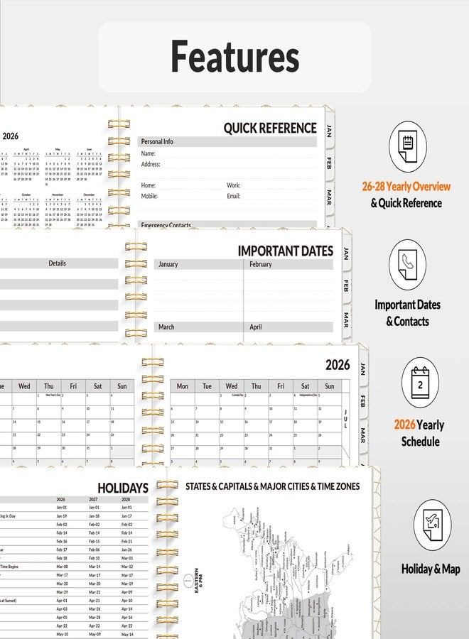 SUNEE Planner 2026 Weekly and Monthly, January 2026-December 2026, 6.4"x8.3", Tabs, Note Pages,Spiral Binding, Black - Image 4