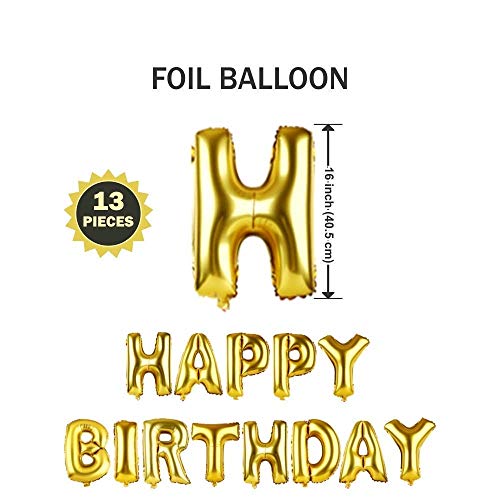 HK Balloons Birthday Party Decorations Set - Happy Birthday Foil Toy Balloon (13 Letters, Gold), Metallic Latex Balloons (Blue Gold White) - Image 2