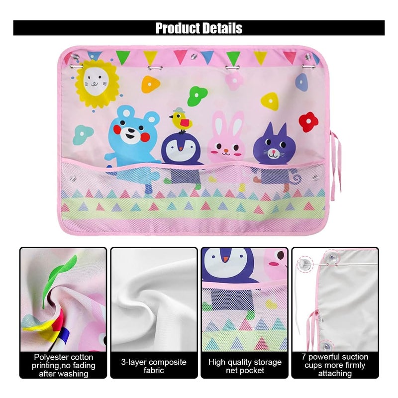 GLSOWEE Car Window Shade for Baby, Blackout Car Window Curtain with Storage Pockets & 7 Suction Cups, Cartoon Pattern Cars Side Window Sun Shade Cover for Sun/Heat/UV Rays Protection (Pink-Animals) - Image 4