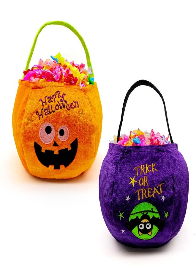 AIMI Halloween Trick or Treat Bags 2 Pack Pumpkin Bat Buckets Candy Holders for Kids Child Play Snack Basket Bag Purple Orange - Image 1