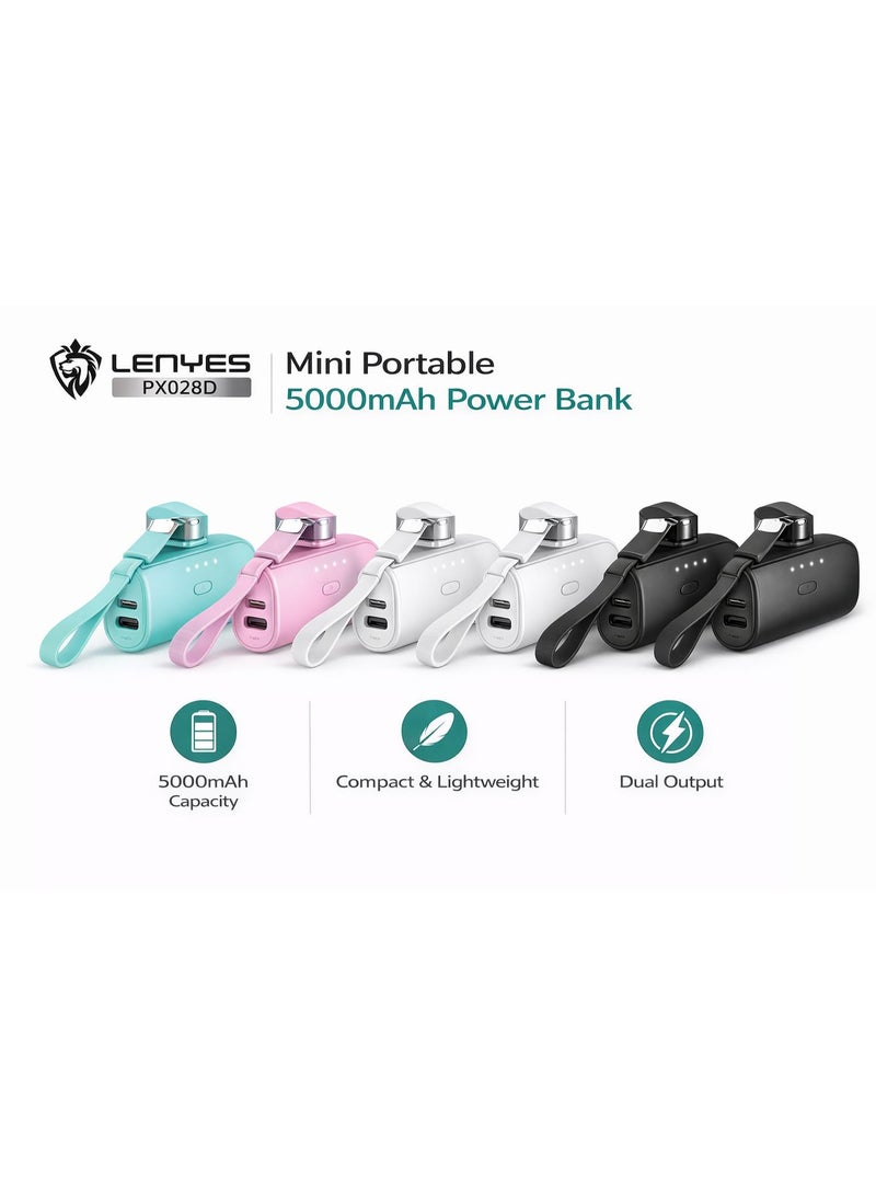 لينيس باور بانك LENYES PX028D صغير محمول 5000 مللي أمبير شحن سريع USB-C مخرج مزدوج خفيف الوزن للآيفون والأندرويد والسفر - Image 1