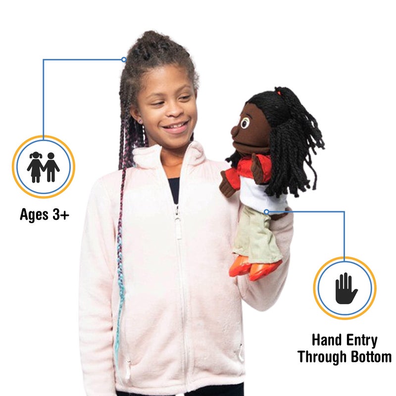Silly Puppets 14" Sierra, Black Girl, Hand Puppet - Image 1