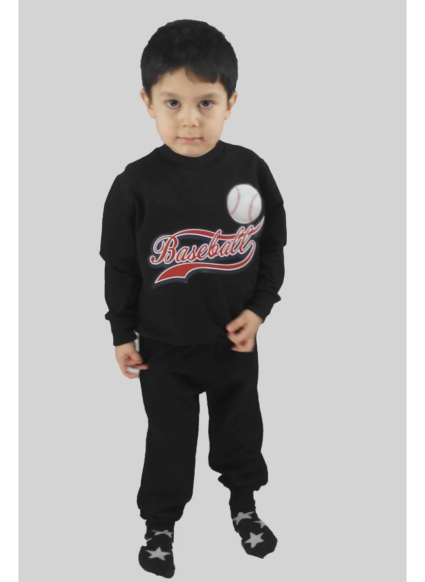 بلونس Boy's Printed Navy Blue Cotton Tracksuit Set