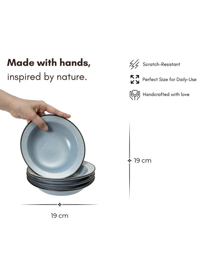 Beyond Homes Handcrafted Ceramic Plates, No-1 Quality Porcelain Must Have for Kitchen, Pasta Maggie Bowl Set, Microwave Safe | Chip-Resistant | Matte Finish | Textured: (Set of 2: Matte Blue Pastel) - Image 4