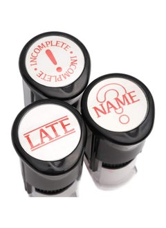 Juvale 3-Pack Self Inking Stamp Set For Teachers, Rubber Stamps For Classroom, Late, Incomplete, Name?, Red Ink, Grading Supplies, Round Teacher Stamp, Homework Stamps For Teachers  - Image 3