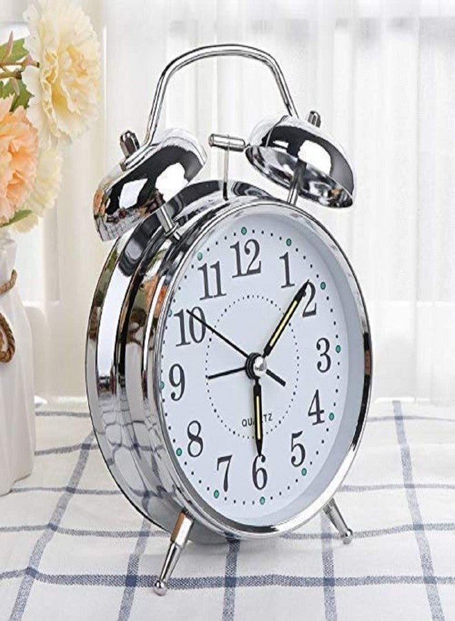 NELSTRAB:- Metal Silver Twin Bell Alarm Clock for Heavy Sleepers with Night LED Display-5 inches(Silver Clock)(1 PIS) - Image 1