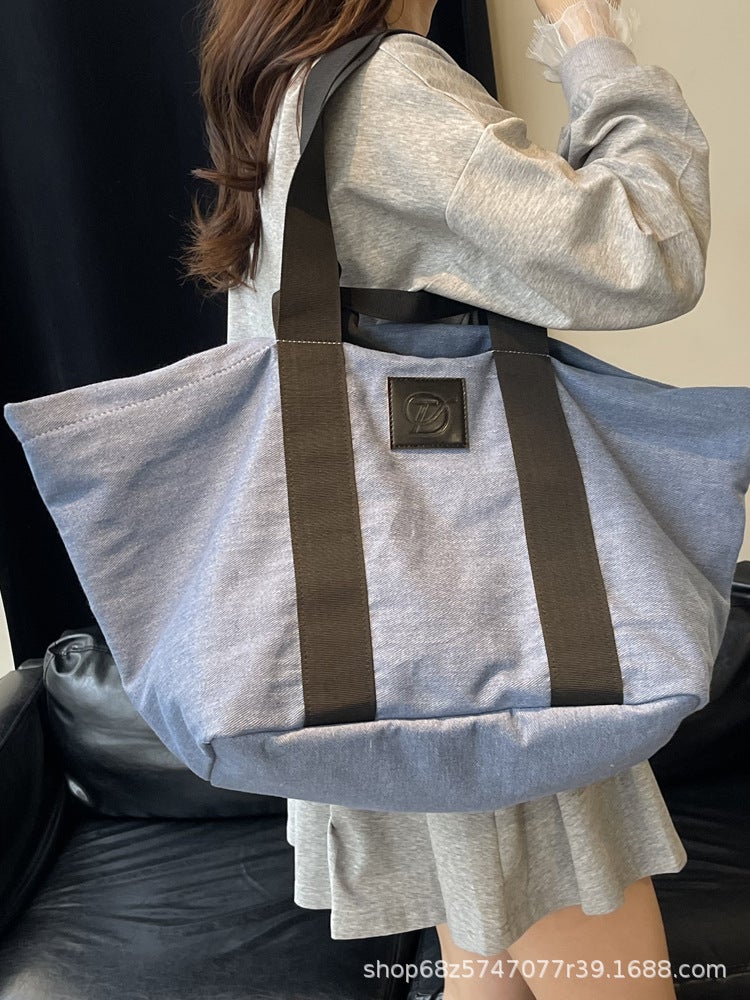 Textured Large-Capacity Bag Tote Bag Denim Handbag New 2025 Shoulder Bag Universal Luggage Bag - Image 3