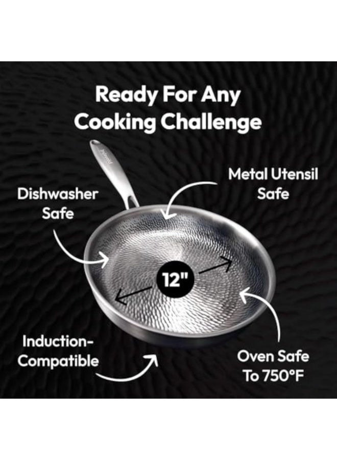 Arabest Titanium Frying Pan, Multifunctional Non Stick Nutri Pans, 12"Non Stick Titaniums Hammered Pan for Cooking with Lid, Ultra-Lasting Scratch-Resistant for Every Cooktop (10.23) - Image 5