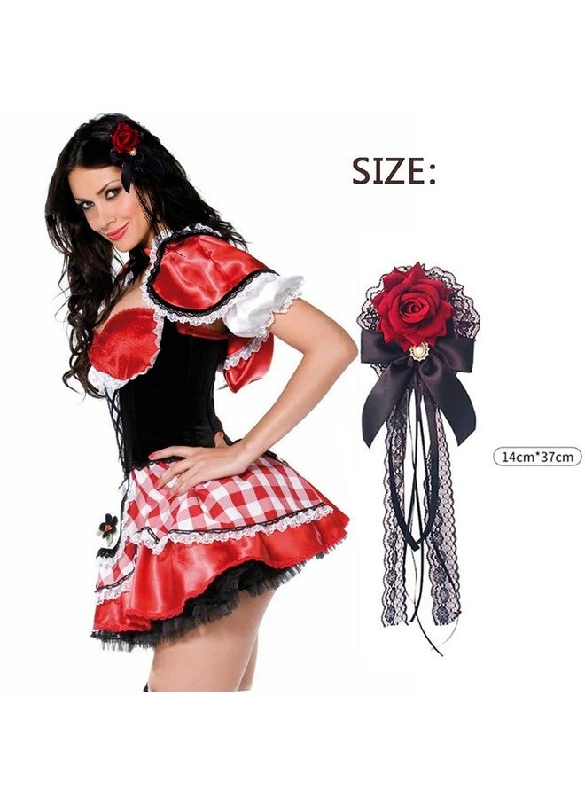 BASEMMAHER Flower Hair Combs Rose Bow Hairpin Lace Ribbon Elegantcute Retro Handmade Hair Bride Accessories For Party Wedding Red Birthday Halloween Cosplay Women Girl Decoration - Image 2