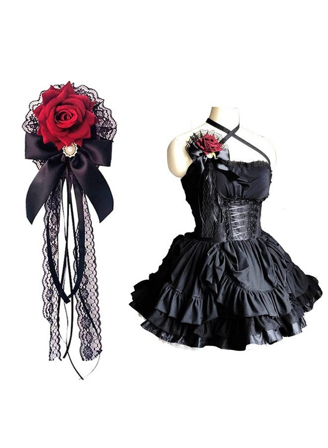 BASEMMAHER Flower Hair Combs Rose Bow Hairpin Lace Ribbon Elegantcute Retro Handmade Hair Bride Accessories For Party Wedding Red Birthday Halloween Cosplay Women Girl Decoration - Image 1