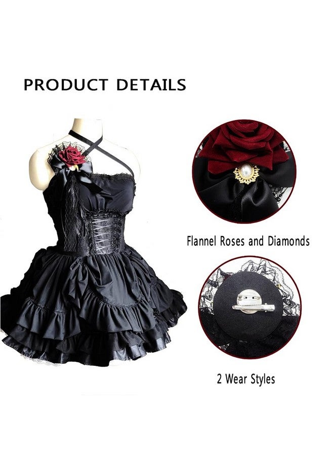 BASEMMAHER Flower Hair Combs Rose Bow Hairpin Lace Ribbon Elegantcute Retro Handmade Hair Bride Accessories For Party Wedding Red Birthday Halloween Cosplay Women Girl Decoration - Image 3