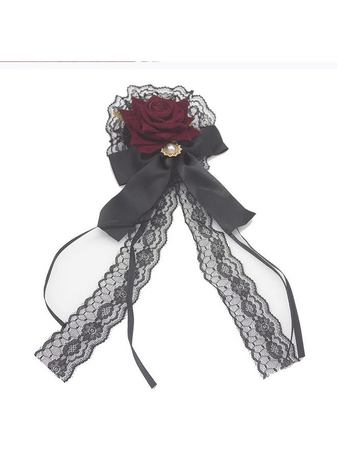 BASEMMAHER Flower Hair Combs Rose Bow Hairpin Lace Ribbon Elegantcute Retro Handmade Hair Bride Accessories For Party Wedding Red Birthday Halloween Cosplay Women Girl Decoration - Image 5