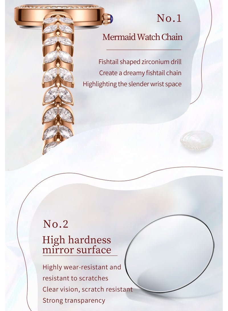 أوليفز ساعة يد نسائية بقرص من عرق اللؤلؤ المرصع بالألماس، سوار فاخر بتصميم ذيل السمكة من الفولاذ المقاوم للصدأ، مقاومة للماء، مضيئة، بمرآة مطلية عالية الصلابة - Image 4