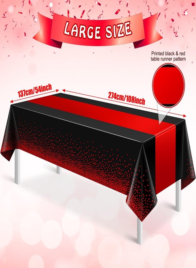 MASHAN 3Pcs Black and Red Tablecloth Party Decorations,Plastic Black Table Cloth Printed Red Table Runner Disposable Rectangle Cover for Birthday Weeding Anniversary Graduation Party,54 x108 Inch - Image 2