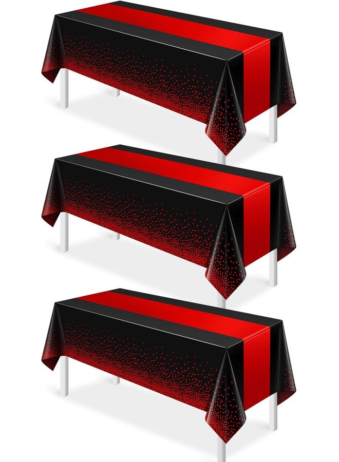 MASHAN 3Pcs Black and Red Tablecloth Party Decorations,Plastic Black Table Cloth Printed Red Table Runner Disposable Rectangle Cover for Birthday Weeding Anniversary Graduation Party,54 x108 Inch - Image 1