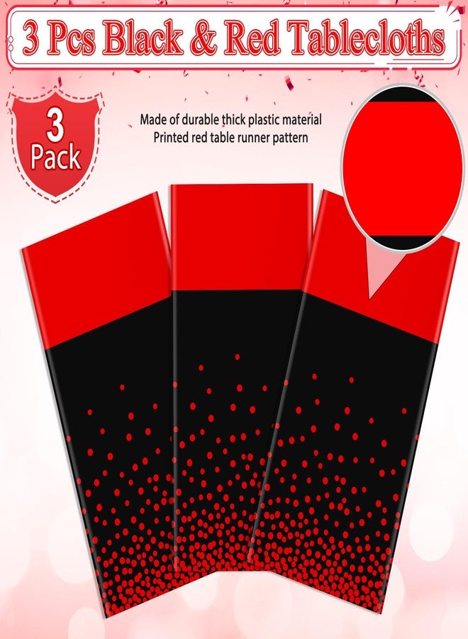 MASHAN 3Pcs Black and Red Tablecloth Party Decorations,Plastic Black Table Cloth Printed Red Table Runner Disposable Rectangle Cover for Birthday Weeding Anniversary Graduation Party,54 x108 Inch - Image 4