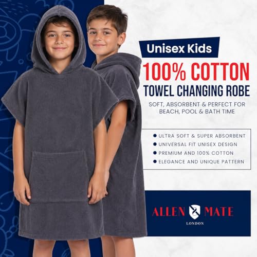 ALLEN & MATE ALLEN MATE 100 Cotton Kids Hooded Surf Poncho Changing Robe Quick Absorbent Wearable Swim Towel Boys Girls 613 Years - Image 3