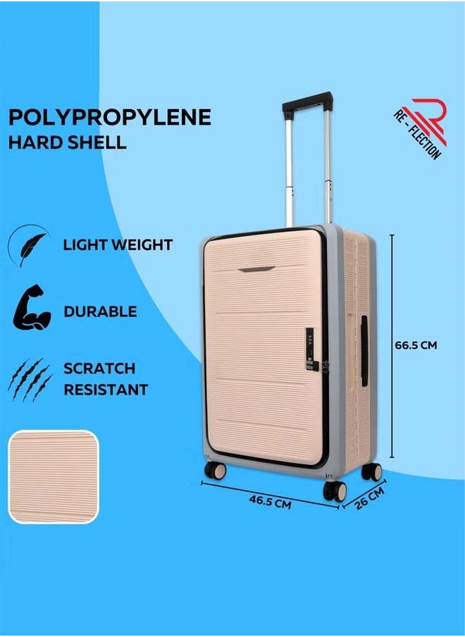 Reflection - REFLECTION Collapsible 24 Inch Trolley Luggage Bag, Polypropylene Plastic Body, Portable Design, Ergonomically Designed Soft Handles, 2 Level Adjustable Handle, Khaki - Image 1