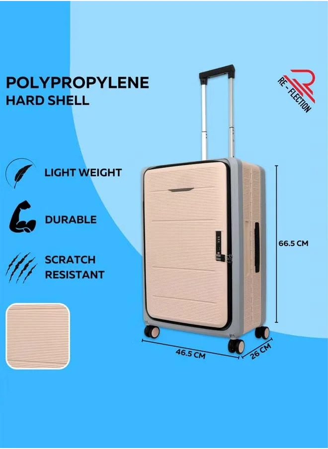 ريفلكشين REFLECTION Collapsible 24 Inch Trolley Luggage Bag, Polypropylene Plastic Body, Portable Design, Ergonomically Designed Soft Handles, 2 Level Adjustable Handle, Khaki