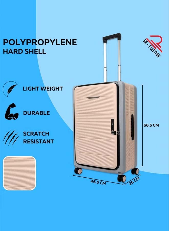 REFLECTION Collapsible 24 Inch Trolley Luggage Bag, Polypropylene Plastic Body, Portable Design, Ergonomically Designed Soft Handles, 2 Level Adjustable Handle, Khaki - Image 2