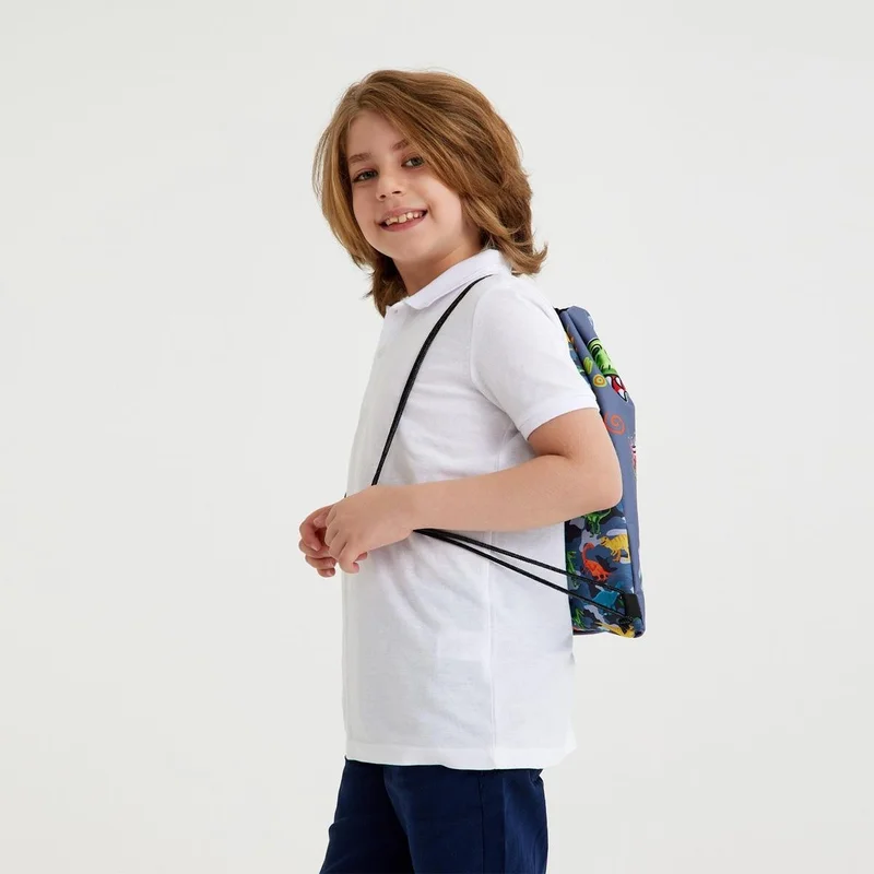 CORAL HIGH Kids Black Gray Dinosaur Patterned Drawstring Backpack 22444