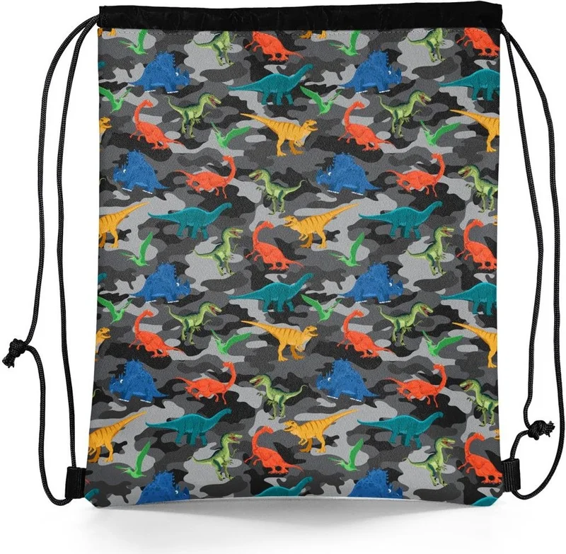 CORAL HIGH Kids Black Gray Dinosaur Patterned Drawstring Backpack 22444