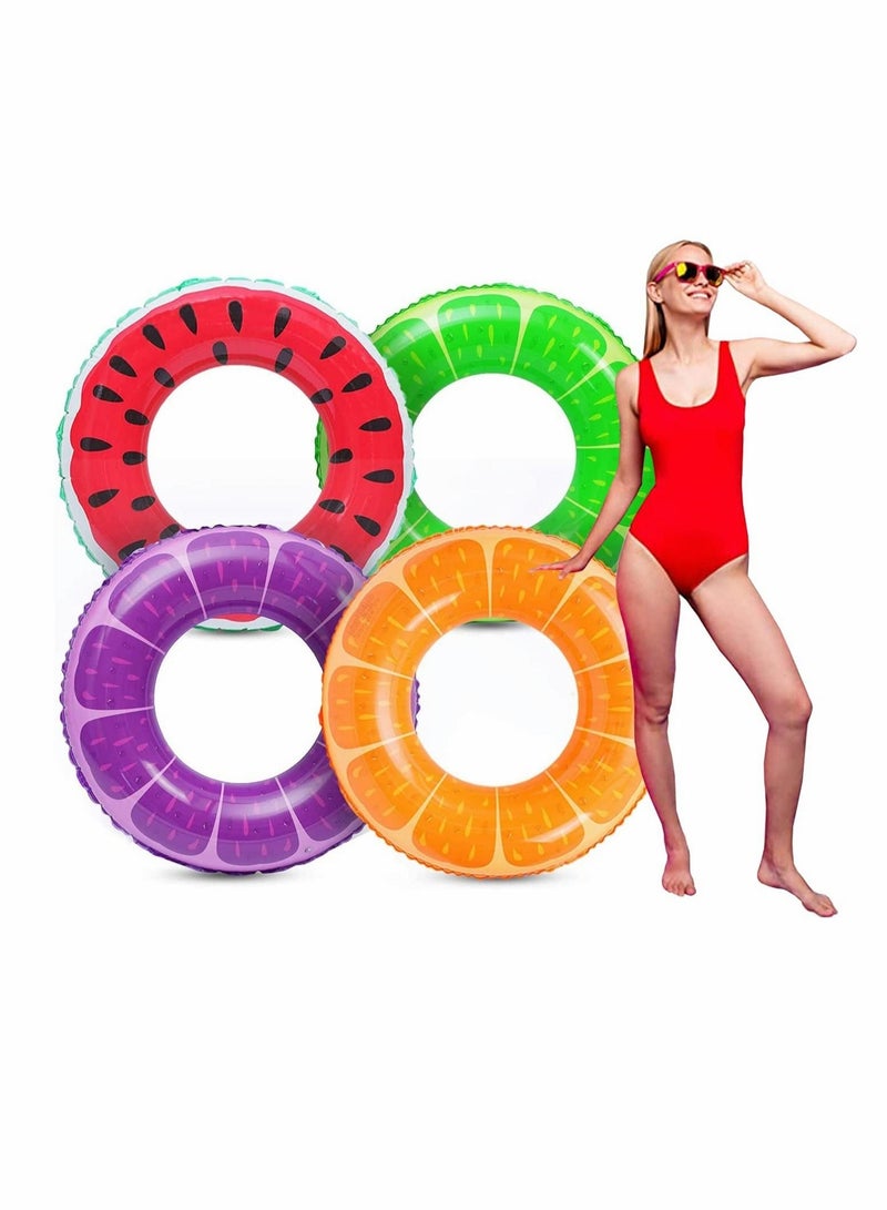 Excefore Inflatable Pool Floats Fruit Swim Tubes Rings, 32.5” Swim Rings Pool Floats Toys for Adults and Kids Beach Swimming Pool Toys - 4 Pack - Image 1
