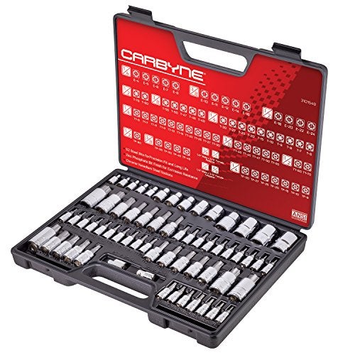 CARBYNE 62-Piece Master Torx Bit Socket Set & External (eTorx) Socket Set, Includes T6 - T70, TT6 - TT70, TP8 - TP60, E4 - E24| S2 Steel Bits, Cr-V Sockets, Durable Case | 1/4, 3/8, & 1/2 in. Drive - Image 1