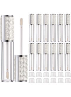 Patelai 12 Pieces Crystal Rhinestone Lip Gloss Tubes Empty Lip Gloss Bottles Refillable Rhinestone Lip Gloss Container Lip Balm Tubes Plastic Cosmetic Bottles With Rubber Inserts, 5 Ml (Silver)  - Image 1