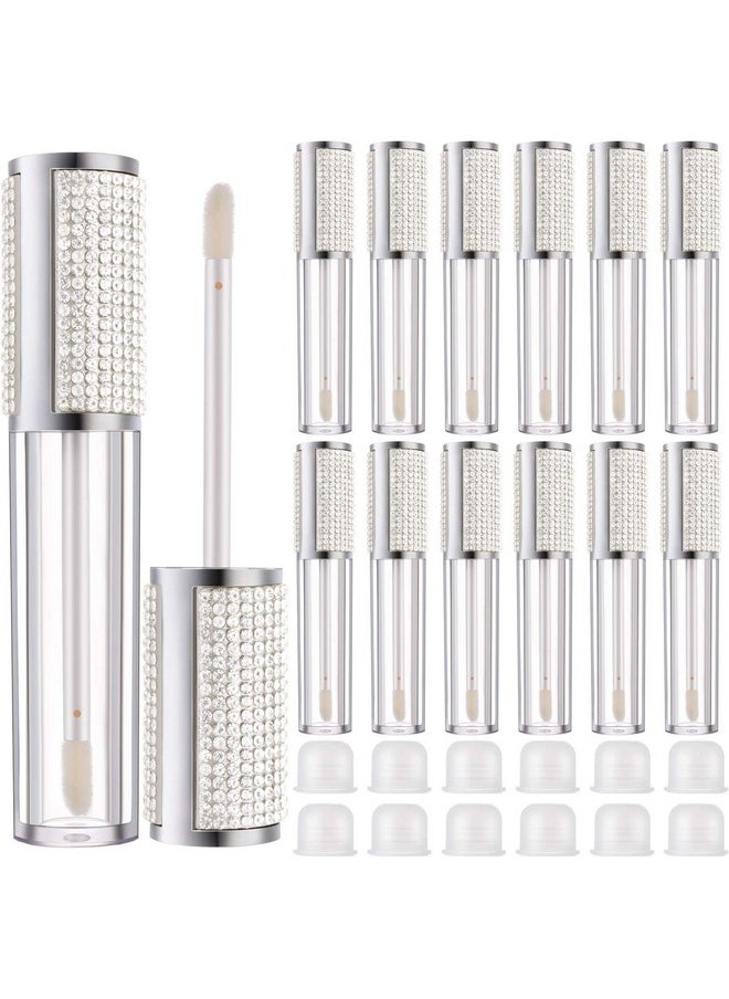 Patelai - 12 Pieces Crystal Rhinestone Lip Gloss Tubes Empty Lip Gloss Bottles Refillable Rhinestone Lip Gloss Container Lip Balm Tubes Plastic Cosmetic Bottles With Rubber Inserts, 5 Ml (Silver) - Image 1