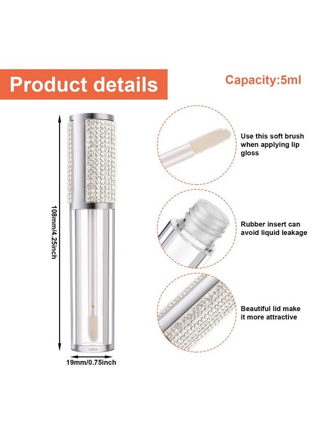 Patelai - 12 Pieces Crystal Rhinestone Lip Gloss Tubes Empty Lip Gloss Bottles Refillable Rhinestone Lip Gloss Container Lip Balm Tubes Plastic Cosmetic Bottles With Rubber Inserts, 5 Ml (Silver) - Image 1