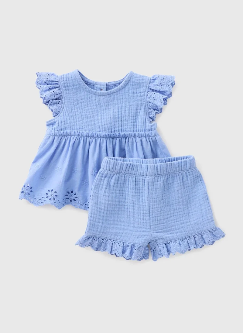 Matalan Baby Blue Schiffley Top and Shorts Set