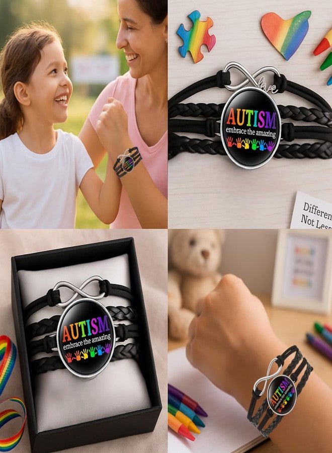إنفينيتي كوليكشن سوار إنفينيتي كوليكشن للتوعية بالتوحد - سوار على شكل قطعة أحجية - احتضن الروعة - مجوهرات سوداء قابلة للتعديل للتوعية بالتوحد - سوار معصم للجنسين للبالغين - Image 2