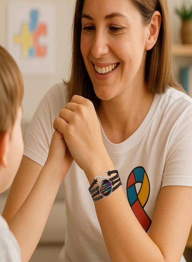 إنفينيتي كوليكشن سوار إنفينيتي كوليكشن للتوعية بالتوحد - سوار على شكل قطعة أحجية - احتضن الروعة - مجوهرات سوداء قابلة للتعديل للتوعية بالتوحد - سوار معصم للجنسين للبالغين - Image 3