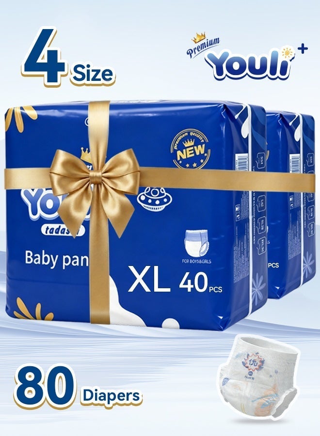 Youli Baby Diapers,Pants Diapers Size 4, 9-14 Kg, 360° Leak-Free Fit For Up To 100% Leakage Protection, Ultimate Comfort 80 Diapers