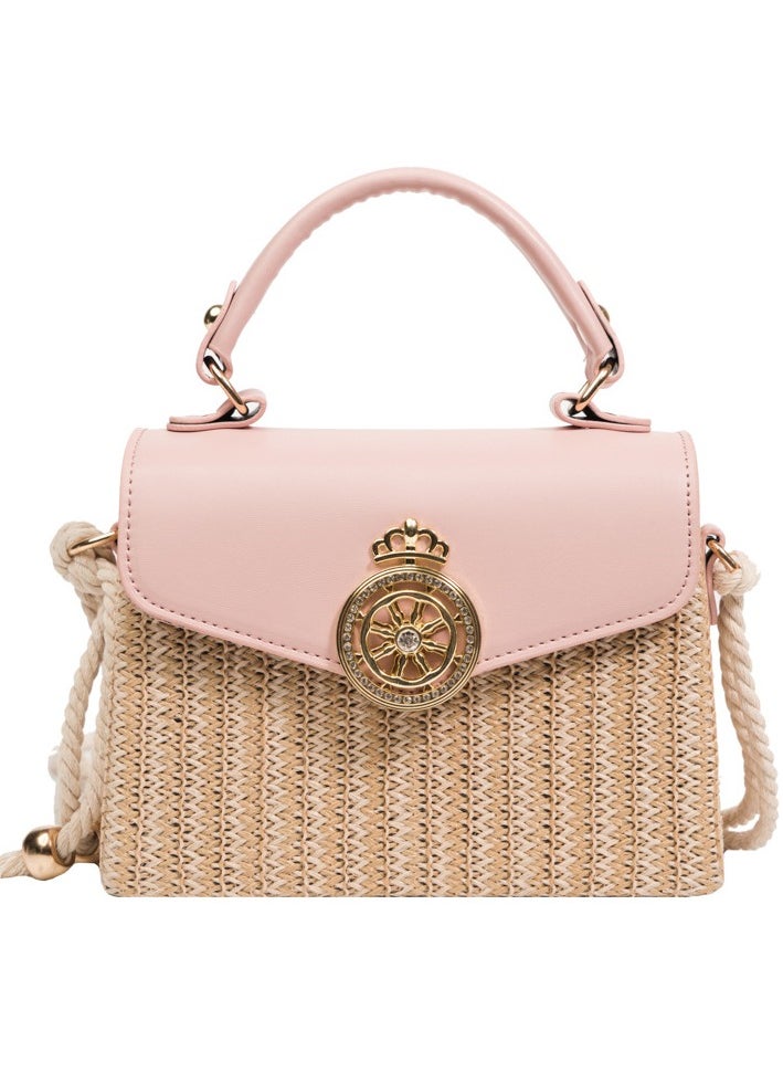 KUYING New Western Style Contrasting Grass Woven Box Small Square Bag 