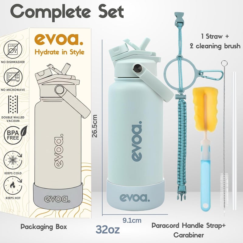 Oceanic evoa. 1000ml Premium Insulated Double Wall Stainless Steel Water Bottle, 2-in-1 Lid with Straw & Spout Leak-Proof, Keeps Drinks Cold or Hot, Water Bottle for Gym, Outdoor(Ocean Mist) - Image 2