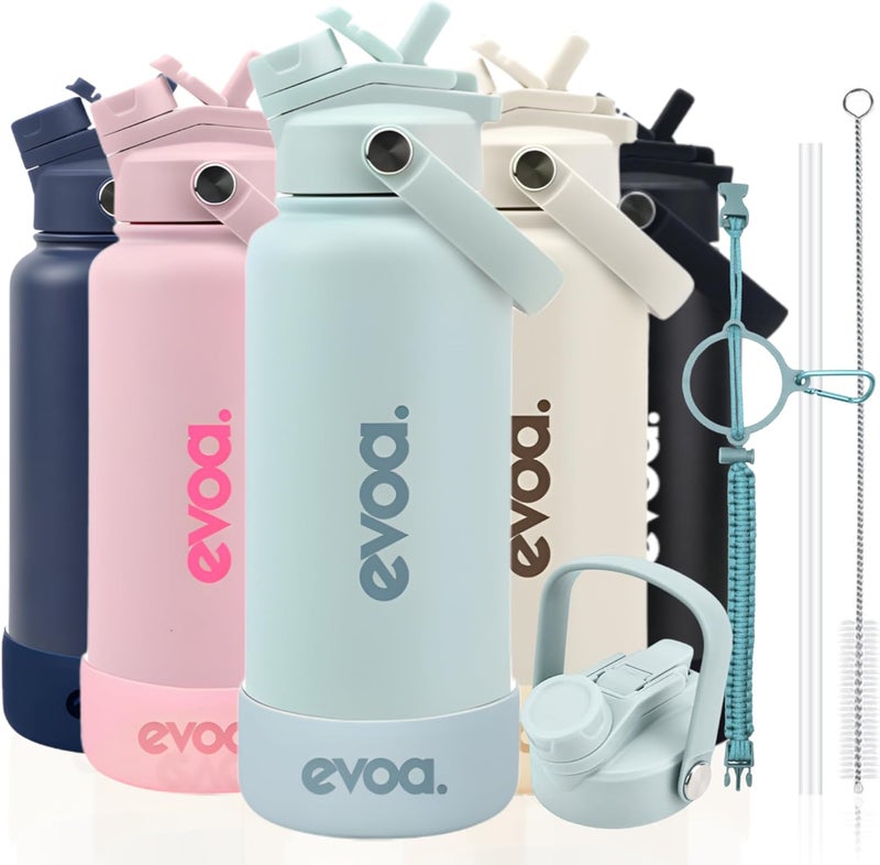 Oceanic evoa. 1000ml Premium Insulated Double Wall Stainless Steel Water Bottle, 2-in-1 Lid with Straw & Spout Leak-Proof, Keeps Drinks Cold or Hot, Water Bottle for Gym, Outdoor(Ocean Mist) - Image 1
