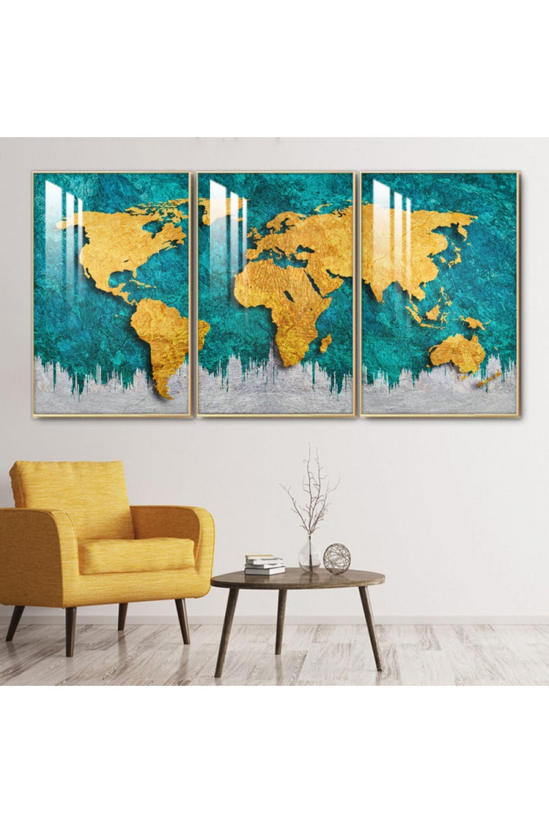 Marktna Three wooden wall painting with a frame and a clear acrylic layer - Image 1