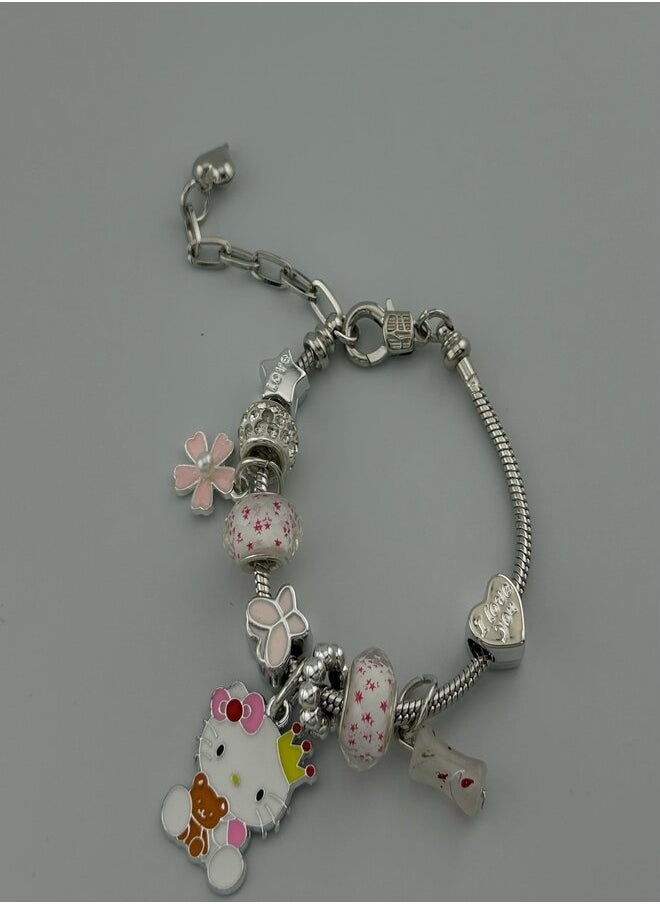 Generic Cute girls bracelet with Hello Kitty design and soft pink flowers  - Image 1